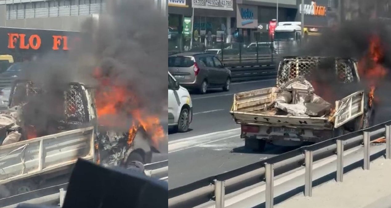İstanbul’da Seyir Halinde Alev Alan Kamyonet Panik Yarattı